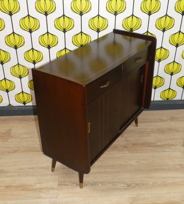 Chest of Drawers with Sliding Door in Light Wood & Dark Brass, 1960s-AFE-1785752