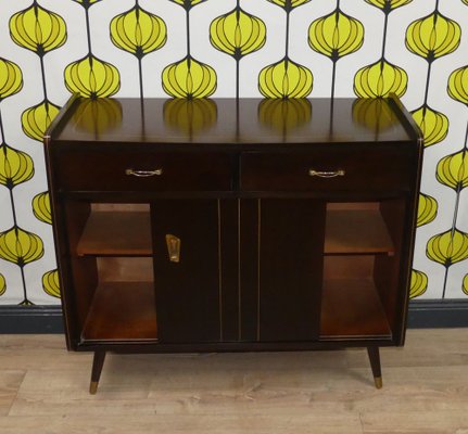 Chest of Drawers with Sliding Door in Light Wood & Dark Brass, 1960s-AFE-1785752