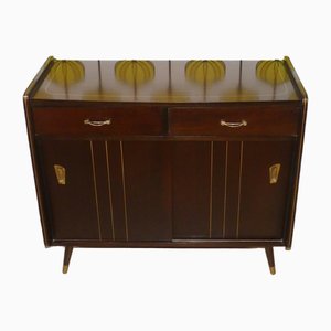 Chest of Drawers with Sliding Door in Light Wood & Dark Brass, 1960s-AFE-1785752