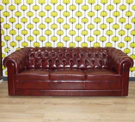 Chesterfield 3-Seater Sofa in Oxblood Skai, 1970s-AFE-1794820