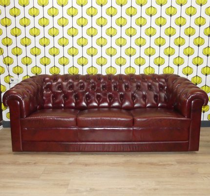 Chesterfield 3-Seater Sofa in Oxblood Skai, 1970s-AFE-1794820