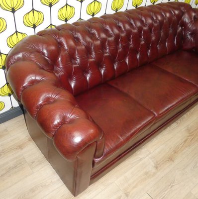 Chesterfield 3-Seater Sofa in Oxblood Skai, 1970s-AFE-1794820