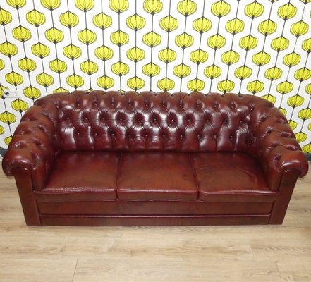 Chesterfield 3-Seater Sofa in Oxblood Skai, 1970s-AFE-1794820