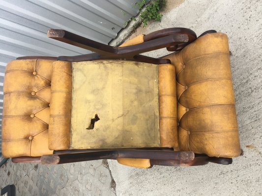 Chesterfield Armchair with Pouf Set, 1950s, Set of 2-WQQ-714567