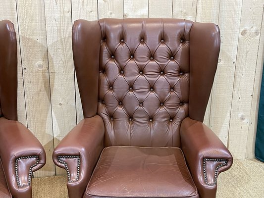 Chesterfield Armchairs in Brown Leather, 1970s, Set of 2-QYF-1263751