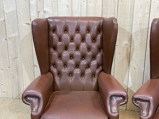 Chesterfield Armchairs in Brown Leather, 1970s, Set of 2-QYF-1263751