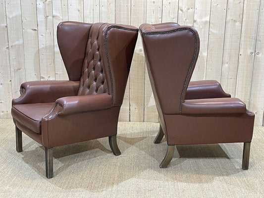 Chesterfield Armchairs in Brown Leather, 1970s, Set of 2-QYF-1263751