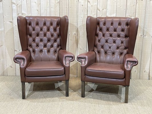 Chesterfield Armchairs in Brown Leather, 1970s, Set of 2-QYF-1263751