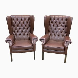 Chesterfield Armchairs in Brown Leather, 1970s, Set of 2-QYF-1263751