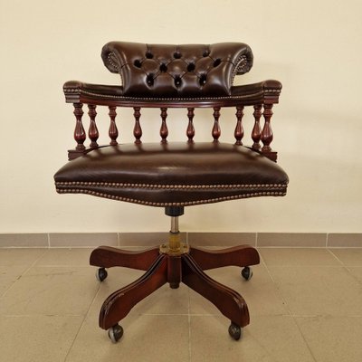 Chesterfield Brown Leather Cigar Captains Armchair-ITF-1821994