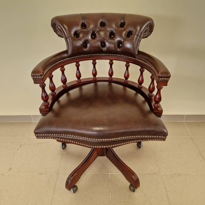 Chesterfield Brown Leather Cigar Captains Armchair-ITF-1821994