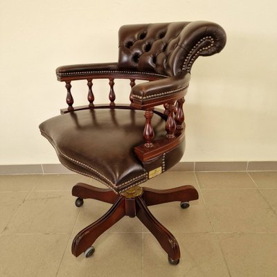 Chesterfield Brown Leather Cigar Captains Armchair-ITF-1821994