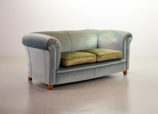 Chesterfield Duotone Two-Seat Victorian Sofa in Frosted Blue and Moss Green Velvet, 1950s-IXC-807621