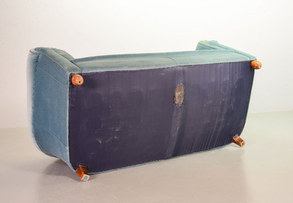 Chesterfield Duotone Two-Seat Victorian Sofa in Frosted Blue and Moss Green Velvet, 1950s-IXC-807621