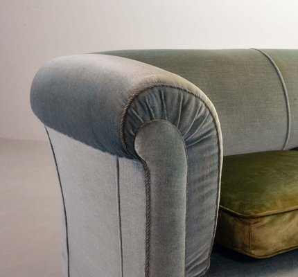 Chesterfield Duotone Two-Seat Victorian Sofa in Frosted Blue and Moss Green Velvet, 1950s-IXC-807621