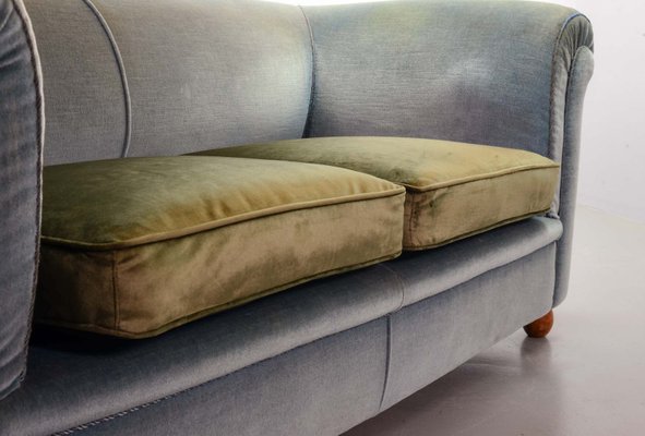 Chesterfield Duotone Two-Seat Victorian Sofa in Frosted Blue and Moss Green Velvet, 1950s-IXC-807621