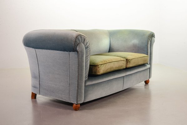 Chesterfield Duotone Two-Seat Victorian Sofa in Frosted Blue and Moss Green Velvet, 1950s-IXC-807621