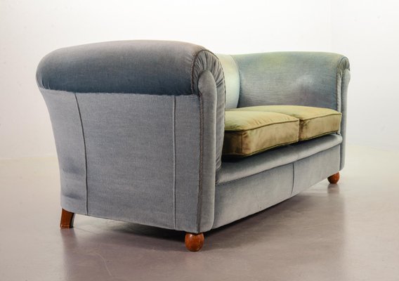 Chesterfield Duotone Two-Seat Victorian Sofa in Frosted Blue and Moss Green Velvet, 1950s-IXC-807621