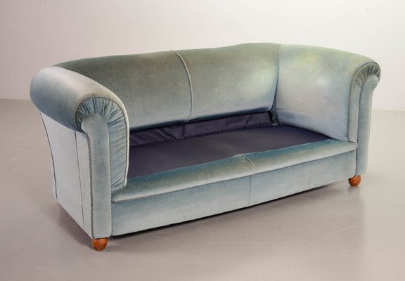 Chesterfield Duotone Two-Seat Victorian Sofa in Frosted Blue and Moss Green Velvet, 1950s-IXC-807621