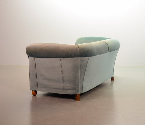 Chesterfield Duotone Two-Seat Victorian Sofa in Frosted Blue and Moss Green Velvet, 1950s-IXC-807621