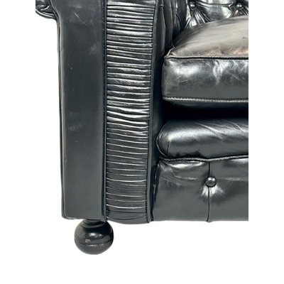 Chesterfield Sofa in Black Buttoned Leather, 1950s-TCS-1703840