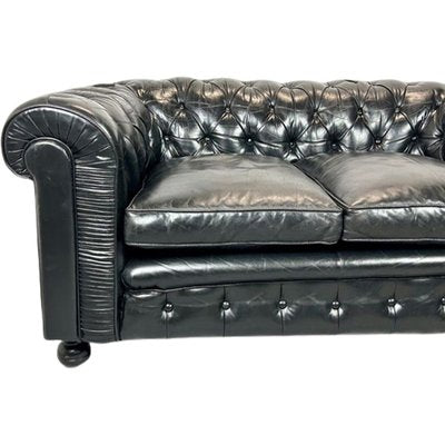 Chesterfield Sofa in Black Buttoned Leather, 1950s-TCS-1703840