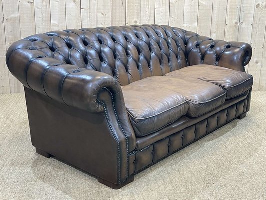 Chesterfield Sofa in Brown Leather, 1980s-QYF-1341935