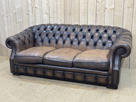 Chesterfield Sofa in Brown Leather, 1980s-QYF-1341935