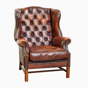 Chesterfield Wing Chair in Brown Cow Leather-HPP-2033008