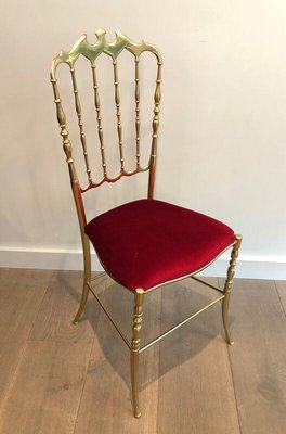 Chiavari Brass Chair and Stool, France, 1970s, Set of 2-BA-839299