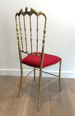 Chiavari Brass Chair and Stool, France, 1970s, Set of 2-BA-839299