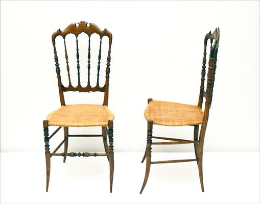 Chiavarina Chairs in Cherry Wood with Straw Seat, 1920s, Set of 4-HS-1417397