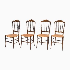 Chiavarina Chairs in Cherry Wood with Straw Seat, 1920s, Set of 4-HS-1417397