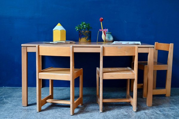 Children's Table and Chairs, 1960s, Set of 4-AIU-1704830