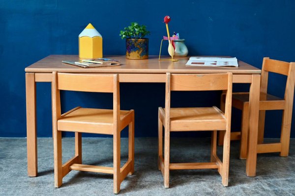 Children's Table and Chairs, 1960s, Set of 4-AIU-1704830