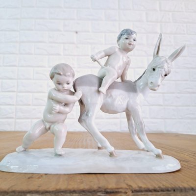 Children with Donkey Figurine in Porcelain from Lladro, Spain, 1960s-FRB-1780428