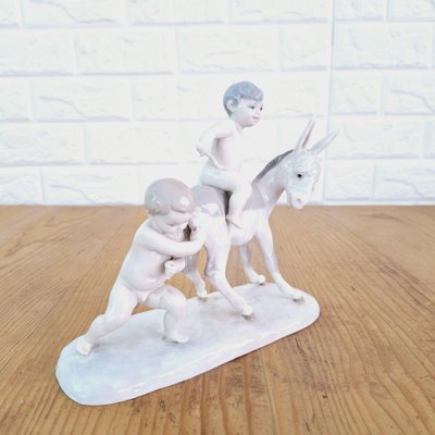 Children with Donkey Figurine in Porcelain from Lladro, Spain, 1960s-FRB-1780428