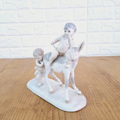 Children with Donkey Figurine in Porcelain from Lladro, Spain, 1960s-FRB-1780428