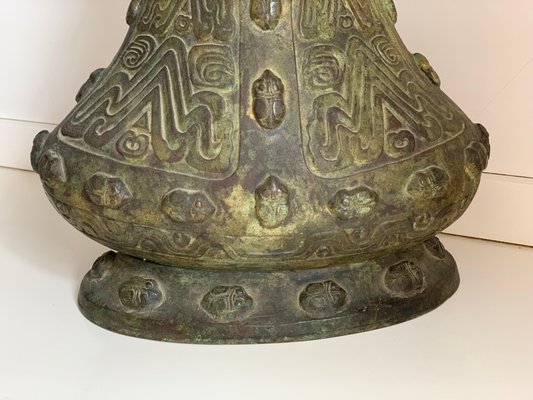 Chinese Achaistic Late Shang Dynasty Inlaid Bronze Gu Vessel-PSK-1002986