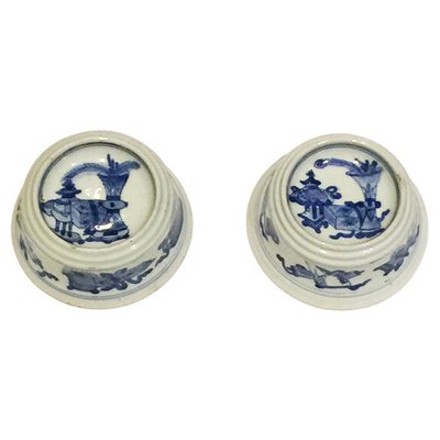 Chinese Blue & White Porcelain Salt Cellars by Kangxi, Set of 2-UCH-1224648