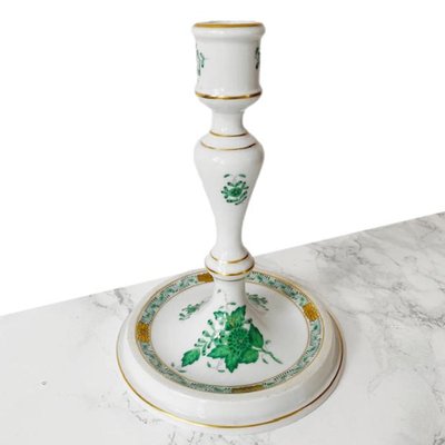 Chinese Bouquet Apponyi Green Candlestick in Porcelain from Herend-BMU-1815972