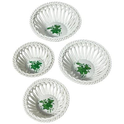 Chinese Bouquet Apponyi Green Porcelain Baskets from Herend Hungary, Set of 4-UCH-1224538