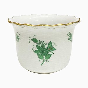 Chinese Bouquet Apponyi Green Porcelain Cachepot from Herend-UCH-1224954