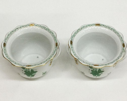 Chinese Bouquet Apponyi Green Porcelain Cachepots from Herend, Set of 2-UCH-1224617