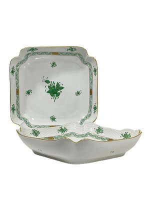 Chinese Bouquet Apponyi Green Porcelain Salad Dishes from Herend Hungary, Set of 2-UCH-1224860