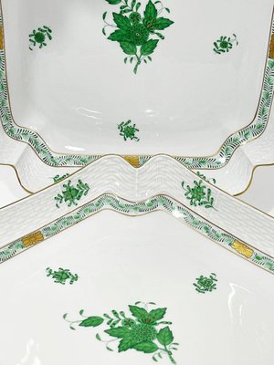 Chinese Bouquet Apponyi Green Porcelain Salad Dishes from Herend Hungary, Set of 2-UCH-1224860