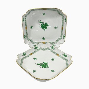 Chinese Bouquet Apponyi Green Porcelain Salad Dishes from Herend Hungary, Set of 2-UCH-1224860