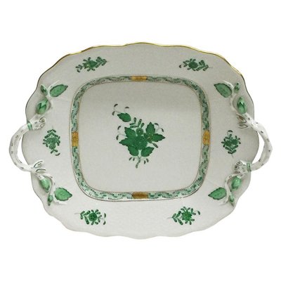 Chinese Bouquet Apponyi Green Porcelain Serving Plate with Handles from Herend-UCH-1224611