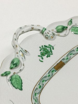 Chinese Bouquet Apponyi Green Porcelain Serving Plate with Handles from Herend-UCH-1224611