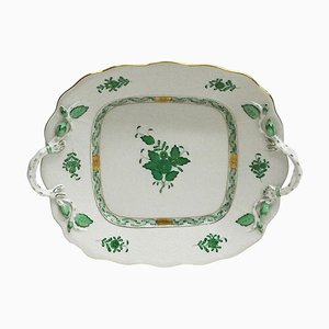 Chinese Bouquet Apponyi Green Porcelain Serving Plate with Handles from Herend-UCH-1224611